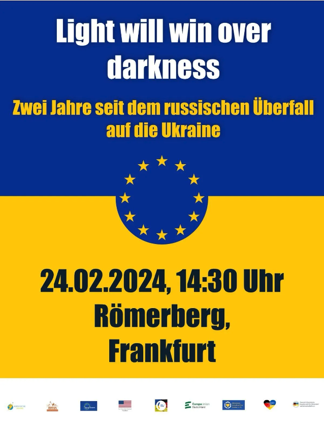 Flyer Demo in Frankfurt zum 2. Jahrestag des Krieges
