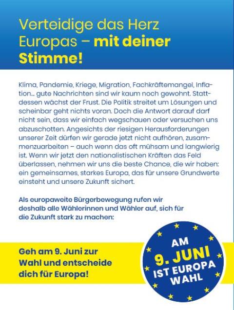 Flyer: Verteidige das Herz Europas - mit Deiner Stimme